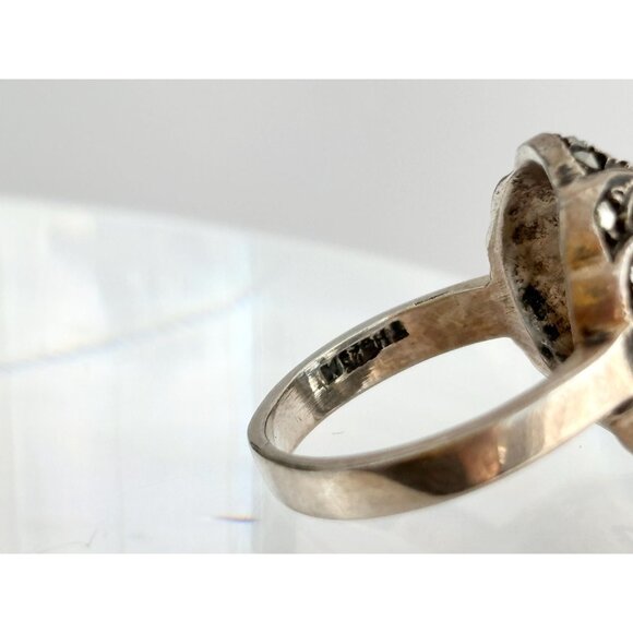 Aquamarine Semi-Precious Marcasite 925 Sterling Silver Vintage Ring - sz 6 - Picture 4 of 11
